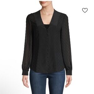 L’AGENCE Fallon Black Swiss Dot Silk Button Down Blouse NWT Small